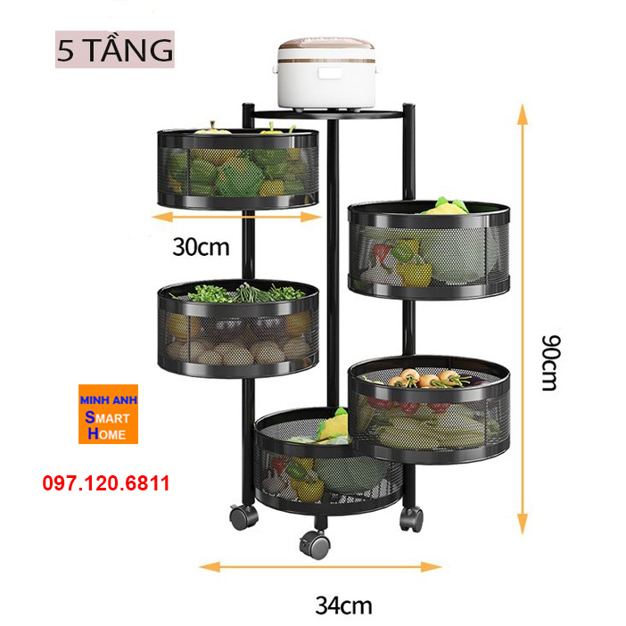 kích thước kệ xoay đa năng tròn 5 tầng
