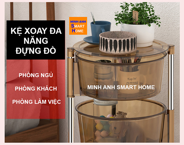 Kệ xoay đa năng tròn đựng đồ trong phòng ngủ, phòng khách, phòng làm việc