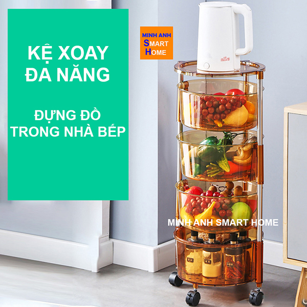 Kệ xoay đa năng đựng rau củ quả có bánh xe, thiết kế sang trọng