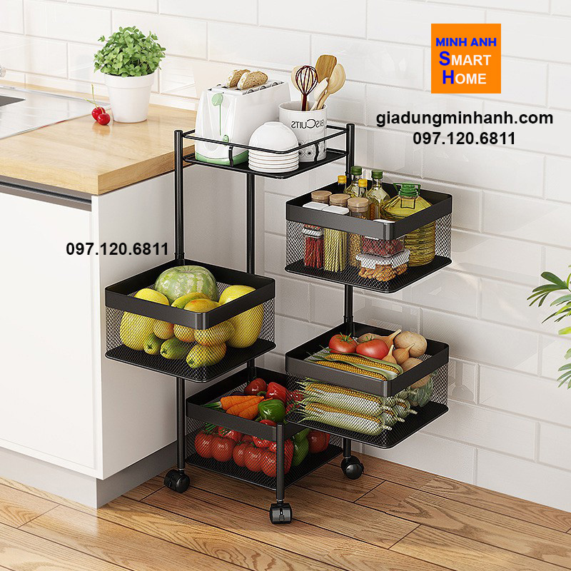 Kệ Xoay Đa Năng Vuông Đựng Rau Củ Quả 3 Tầng, 4 Tầng, 5 Tầng Nhập Khẩu Cao Cấp