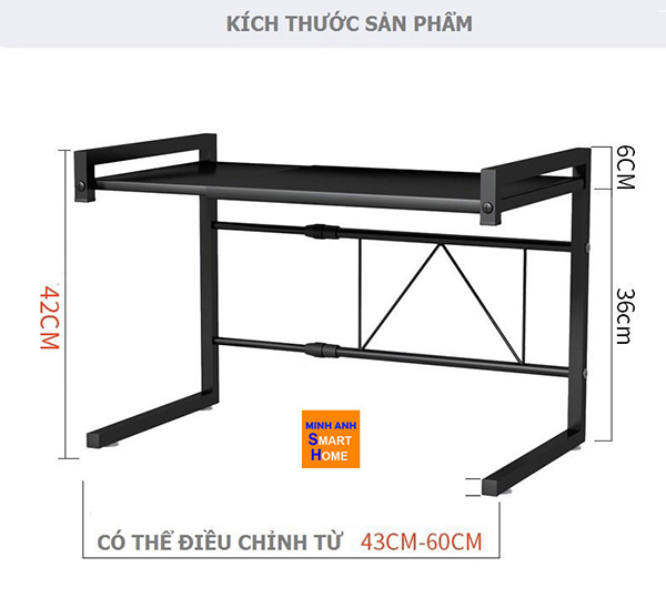 Kích thước kệ để lò vi sóng 2 tầng thông minh co giãn từ 43cm - 60cm phù hợp mọi lò vi sóng