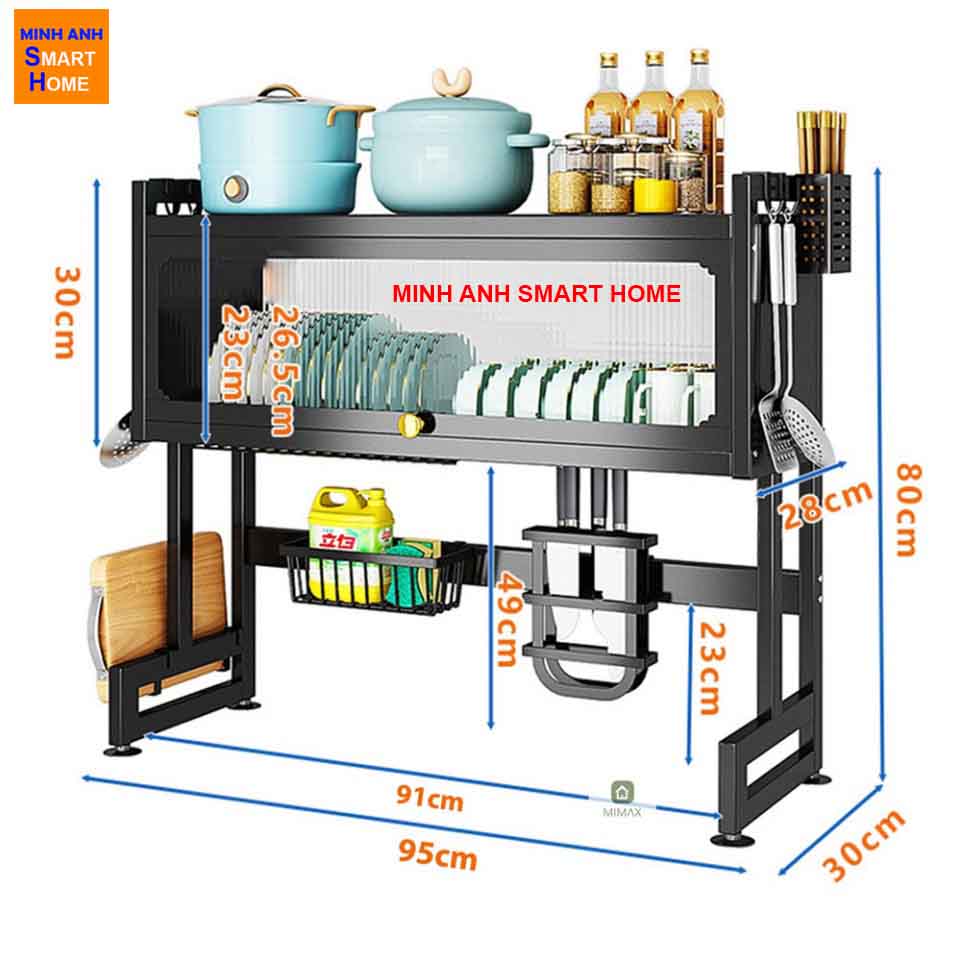 Kích thước kệ trên bồn rửa có nắp đậy dài 95cm