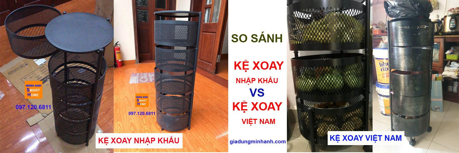 so sánh kệ xoay đa năng nhập khẩu và kệ xoay đa năng việt nam