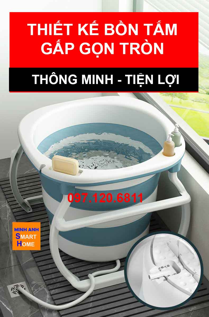 Thiết kế bồn tắm gấp gọn hình tròn thông minh, tiện lợi
