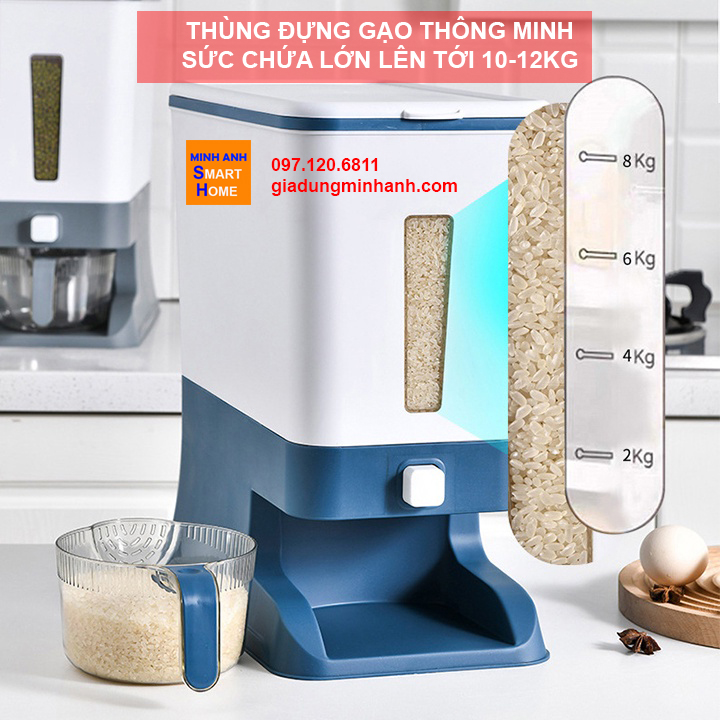 Thùng đựng gạo thông minh sức chứa lớn lên tới 10kg - 12kg