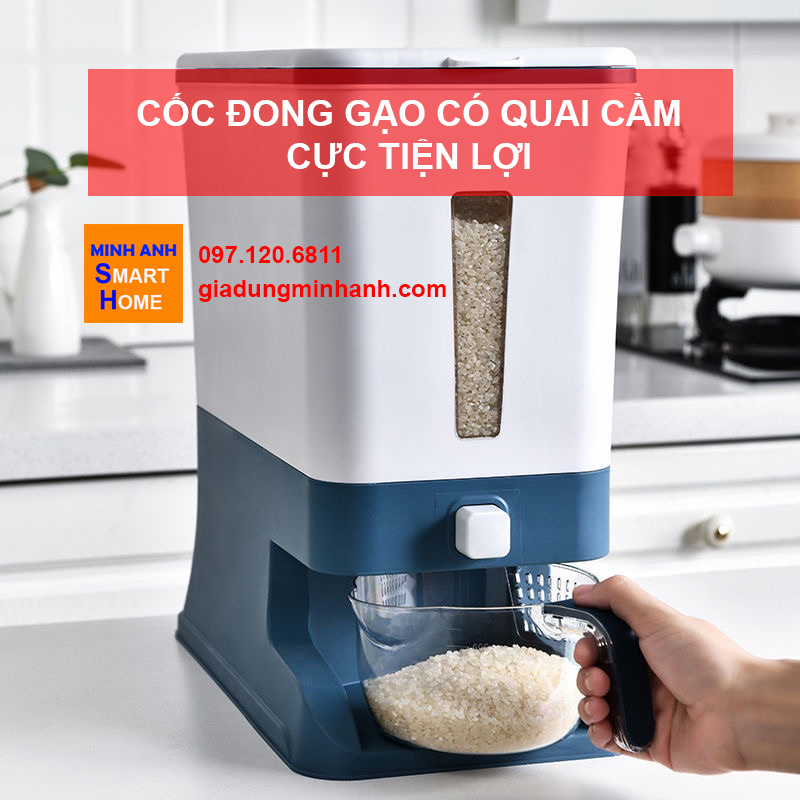 Thùng gạo thông minh - Cốc đong gạo có quai cầm cực tiện lợi