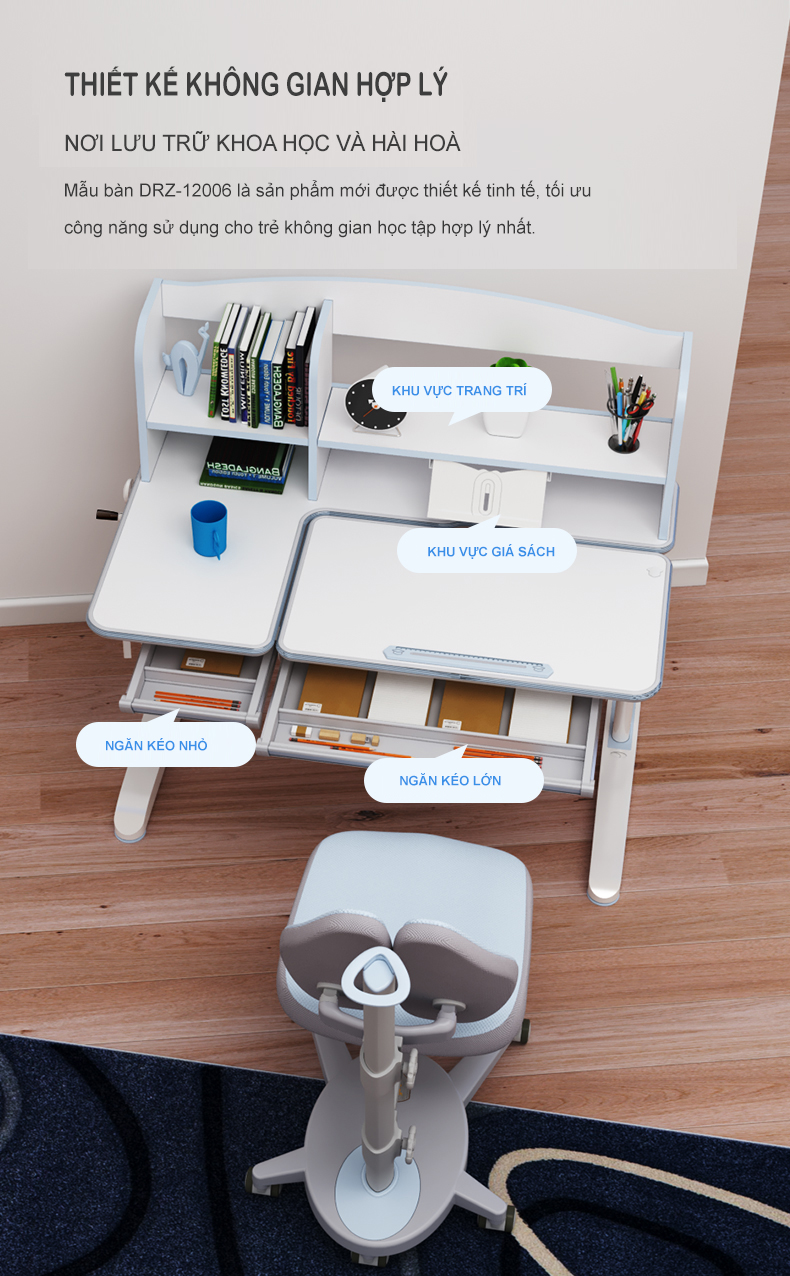 Bàn Học Chống Gù Chống Cận Dài 120cm DRZ-12006