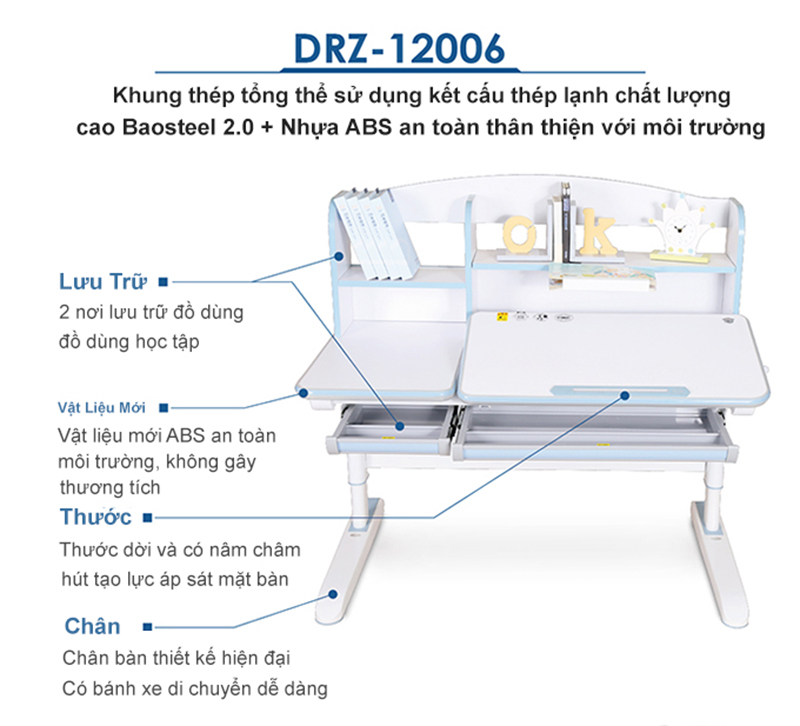 Bàn Học Chống Gù Chống Cận Dài 120cm DRZ-12006