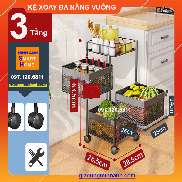 Kệ Xoay Đa Năng Vuông Đựng Rau Củ Quả 3 Tầng, 4 Tầng, 5 Tầng Nhập Khẩu Cao Cấp