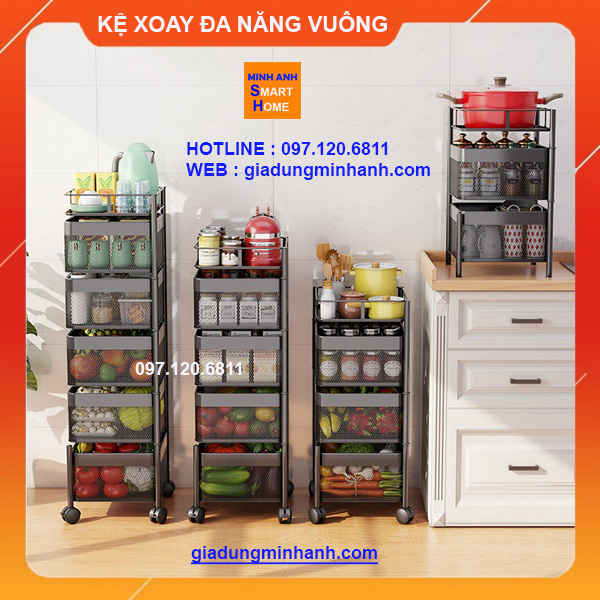 Kệ Xoay Đa Năng Vuông Đựng Rau Củ Quả 3 Tầng, 4 Tầng, 5 Tầng Nhập Khẩu Cao Cấp
