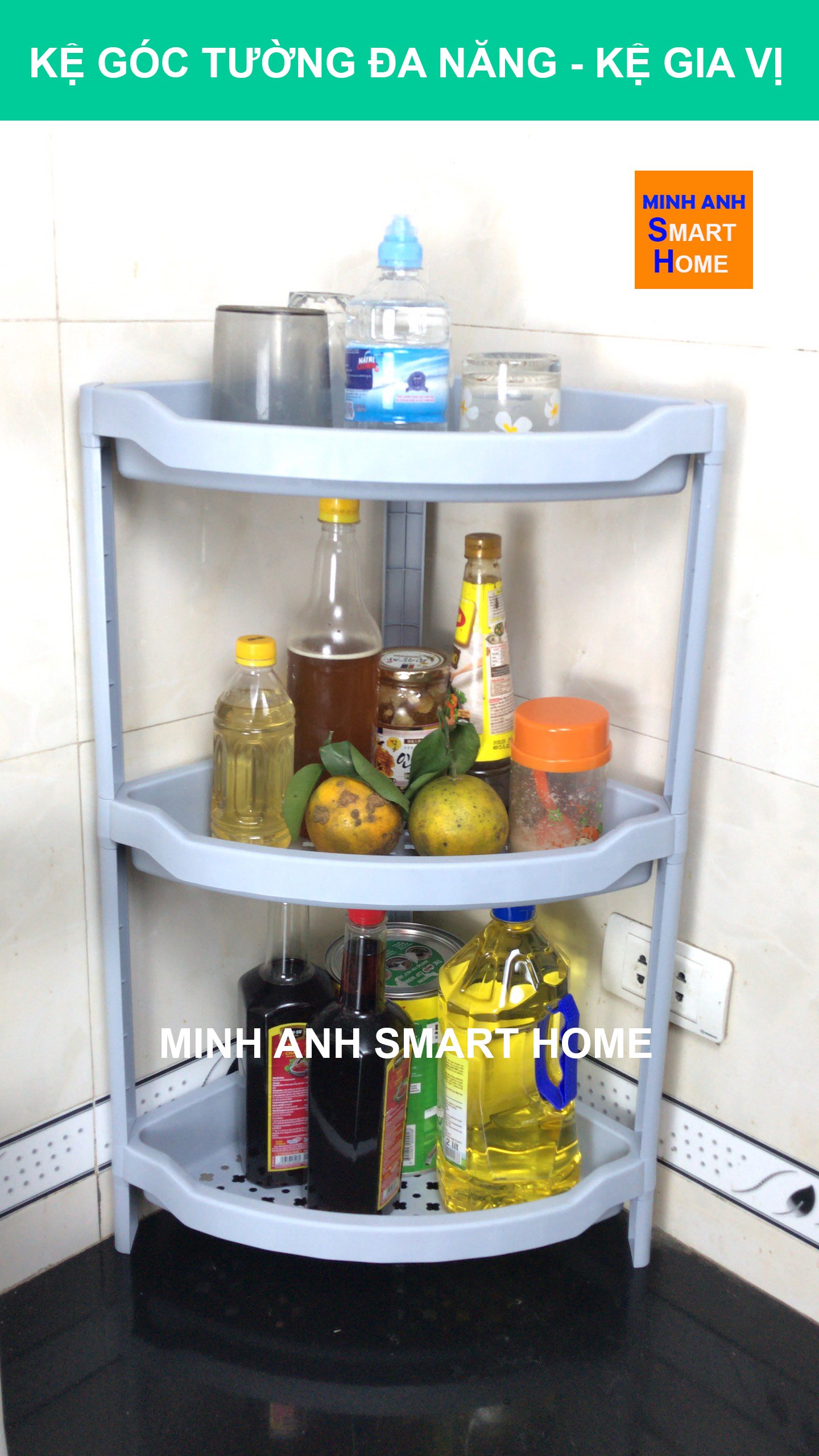 Kệ để đồ nhà bếp góc tường đa năng