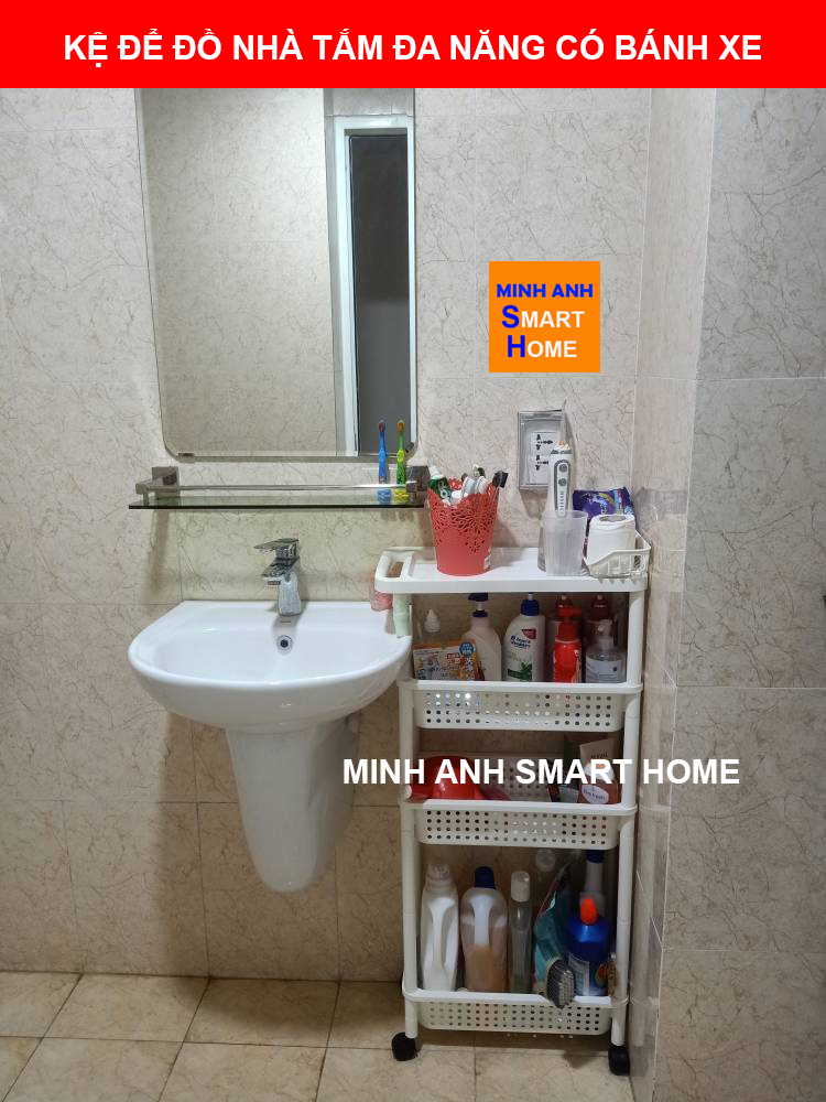 Kệ nhà tắm đa năng 4 tầng có bánh xe