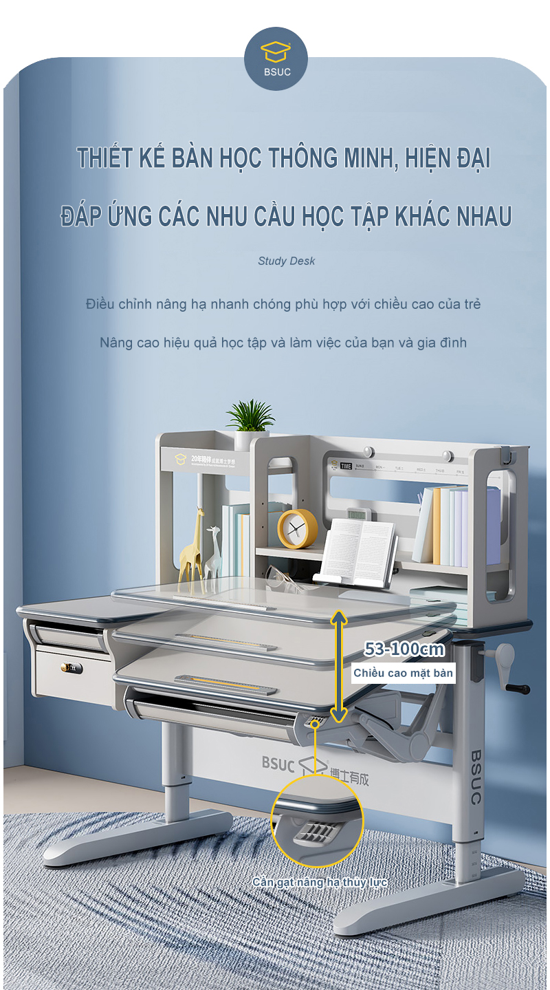 Bàn Học Chống Gù Chống Cận Cao Cấp - Nâng Hạ Thủy Lực DRZ-12002