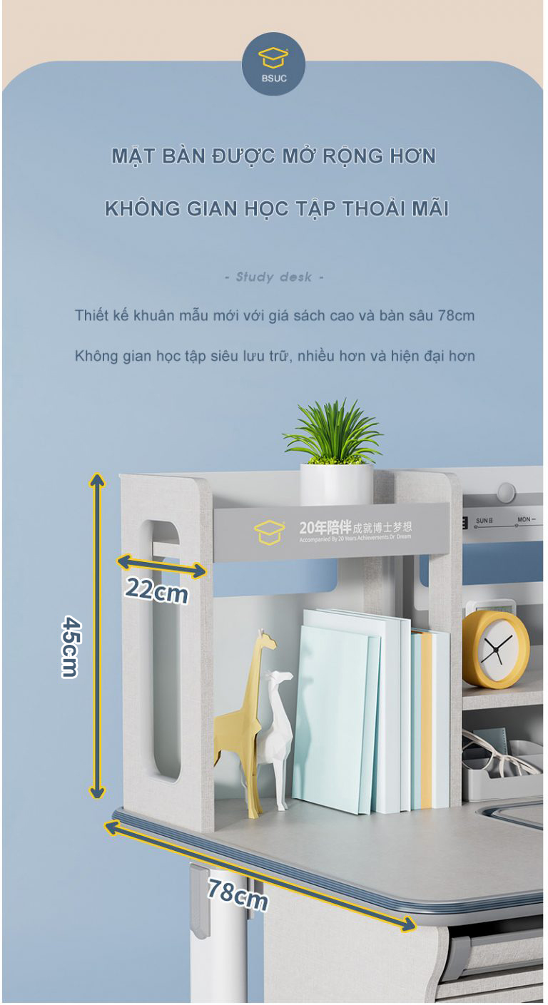 Bàn Học Chống Gù Chống Cận Cao Cấp - Nâng Hạ Thủy Lực DRZ-12002