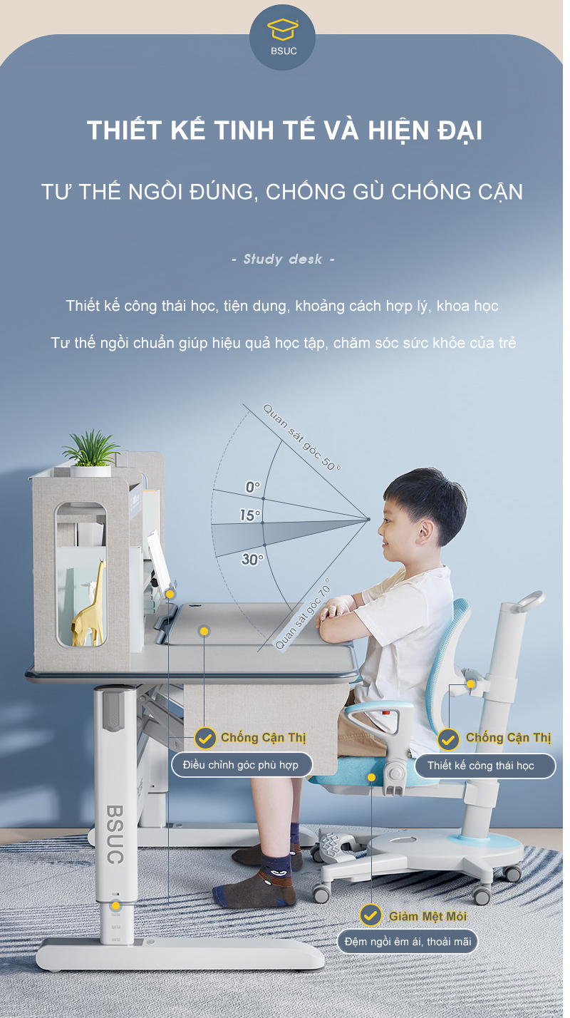 Bàn Học Chống Gù Chống Cận Cao Cấp - Nâng Hạ Thủy Lực DRZ-12002