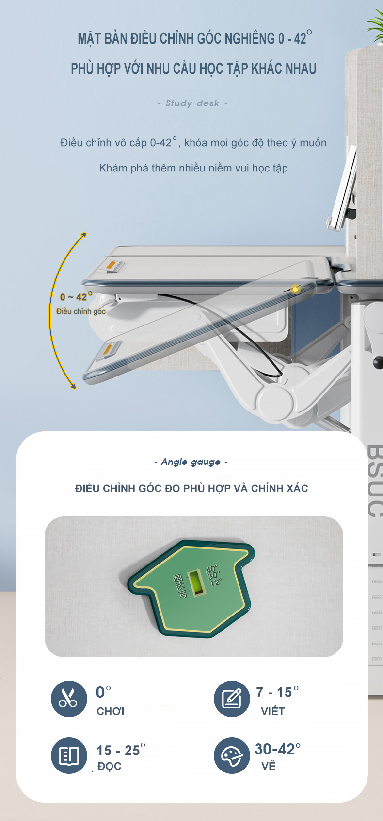 Bàn Học Chống Gù Chống Cận Cao Cấp - Nâng Hạ Thủy Lực DRZ-12002