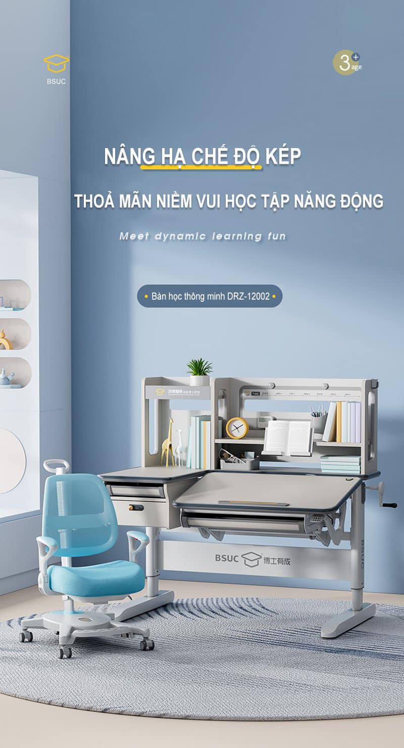 Bàn Học Chống Gù Chống Cận Cao Cấp - Nâng Hạ Thủy Lực DRZ-12002