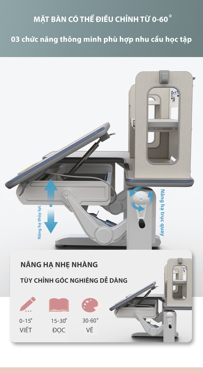 Bàn Học Chống Gù Chống Cận Cao Cấp - Nâng Hạ Thủy Lực DRZ-12002