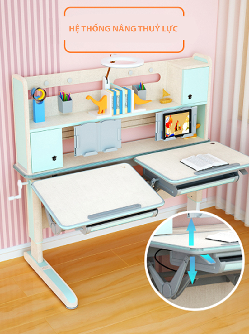 Bàn Học Đôi Cao Cấp Chống Gù Chống Cận - Nâng Hạ Thủy Lực DRZ-1411