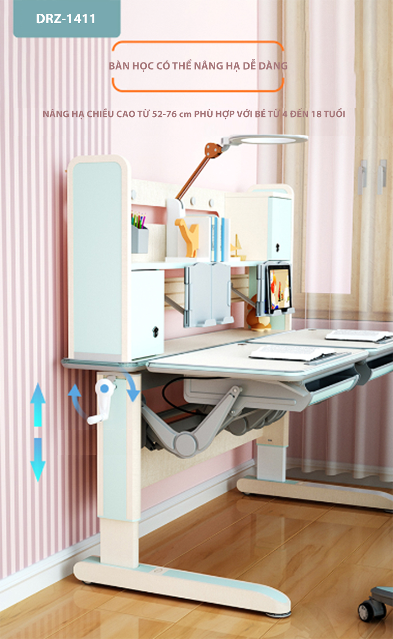 Bàn Học Đôi Cao Cấp Chống Gù Chống Cận - Nâng Hạ Thủy Lực DRZ-1411