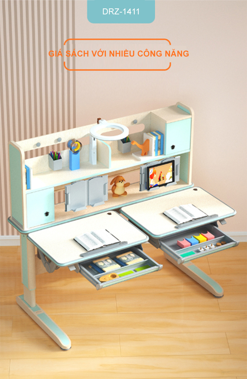 Bàn Học Đôi Cao Cấp Chống Gù Chống Cận - Nâng Hạ Thủy Lực DRZ-1411