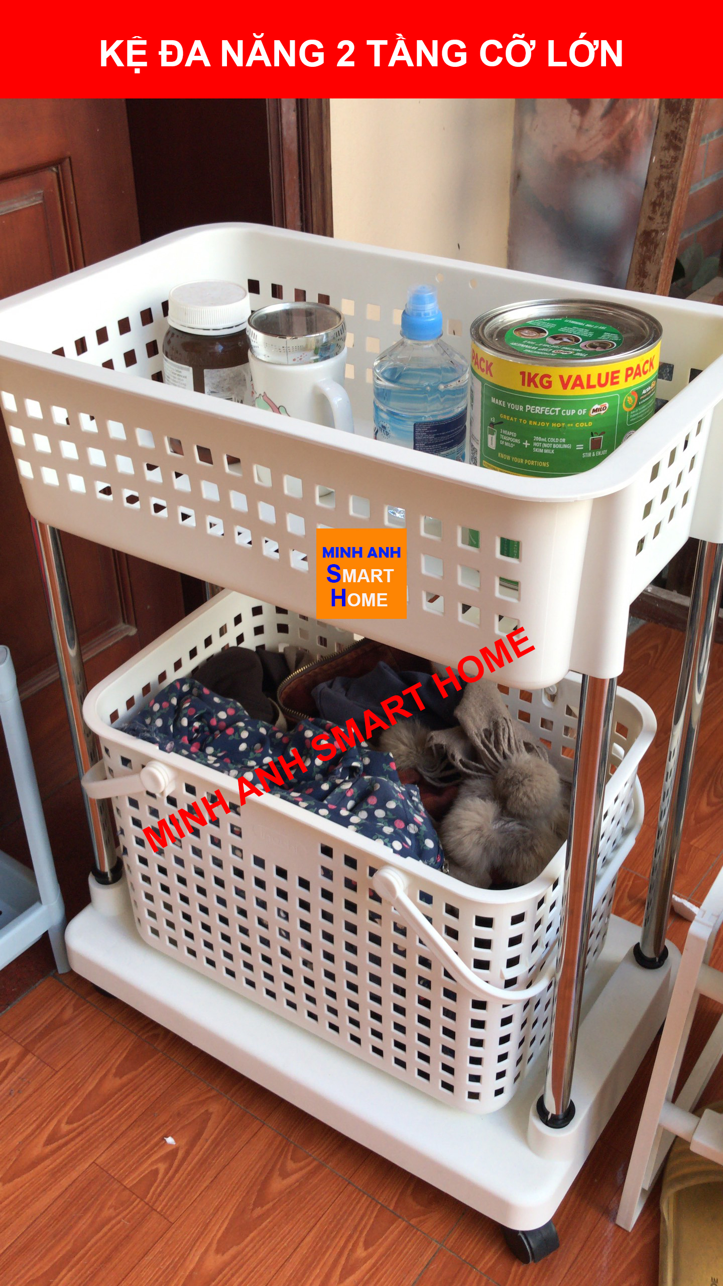 Kệ nhà tắm đa năng - kệ giỏ 2 tầng cỡ lớn