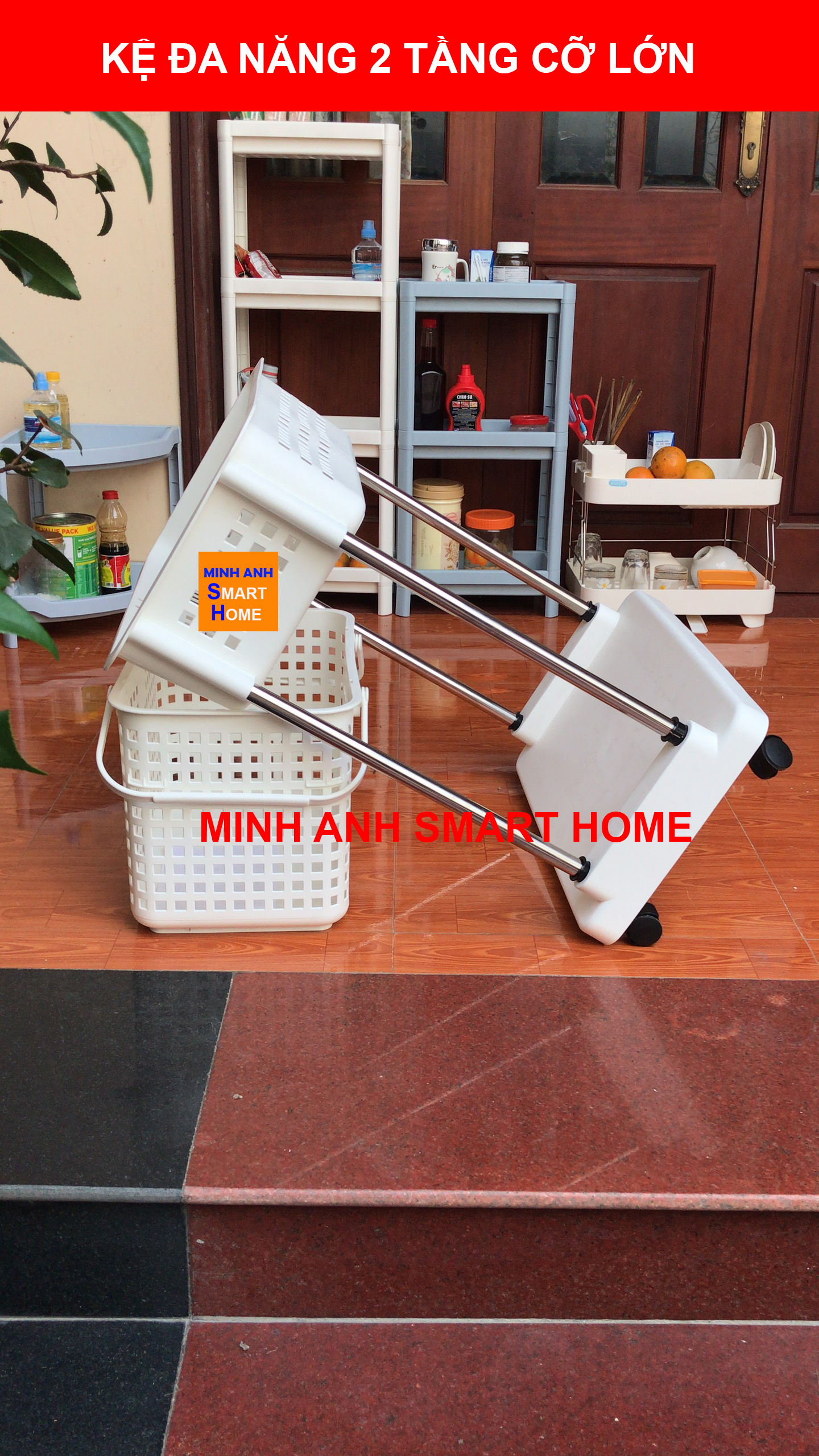 Kệ nhà tắm đa năng - kệ giỏ 2 tầng cỡ lớn