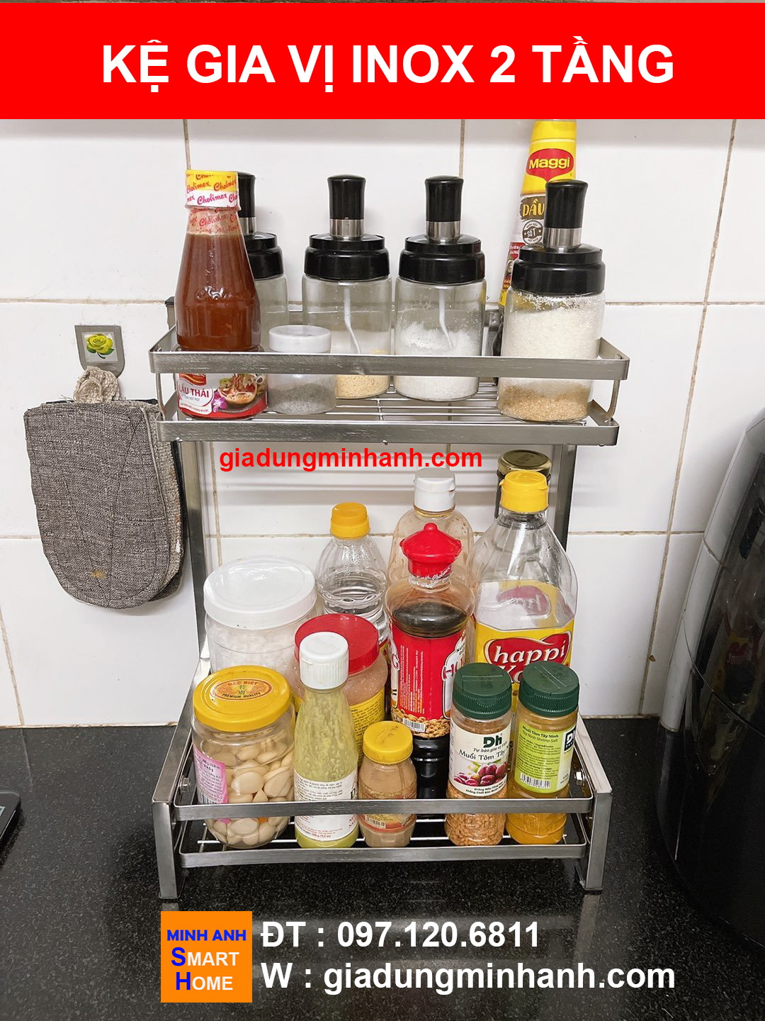 Kệ Đựng Gia Vị Nhà Bếp Thông Minh 2 Tầng, 3 Tầng Inox Chống Gỉ Siêu Hot Năm Nay