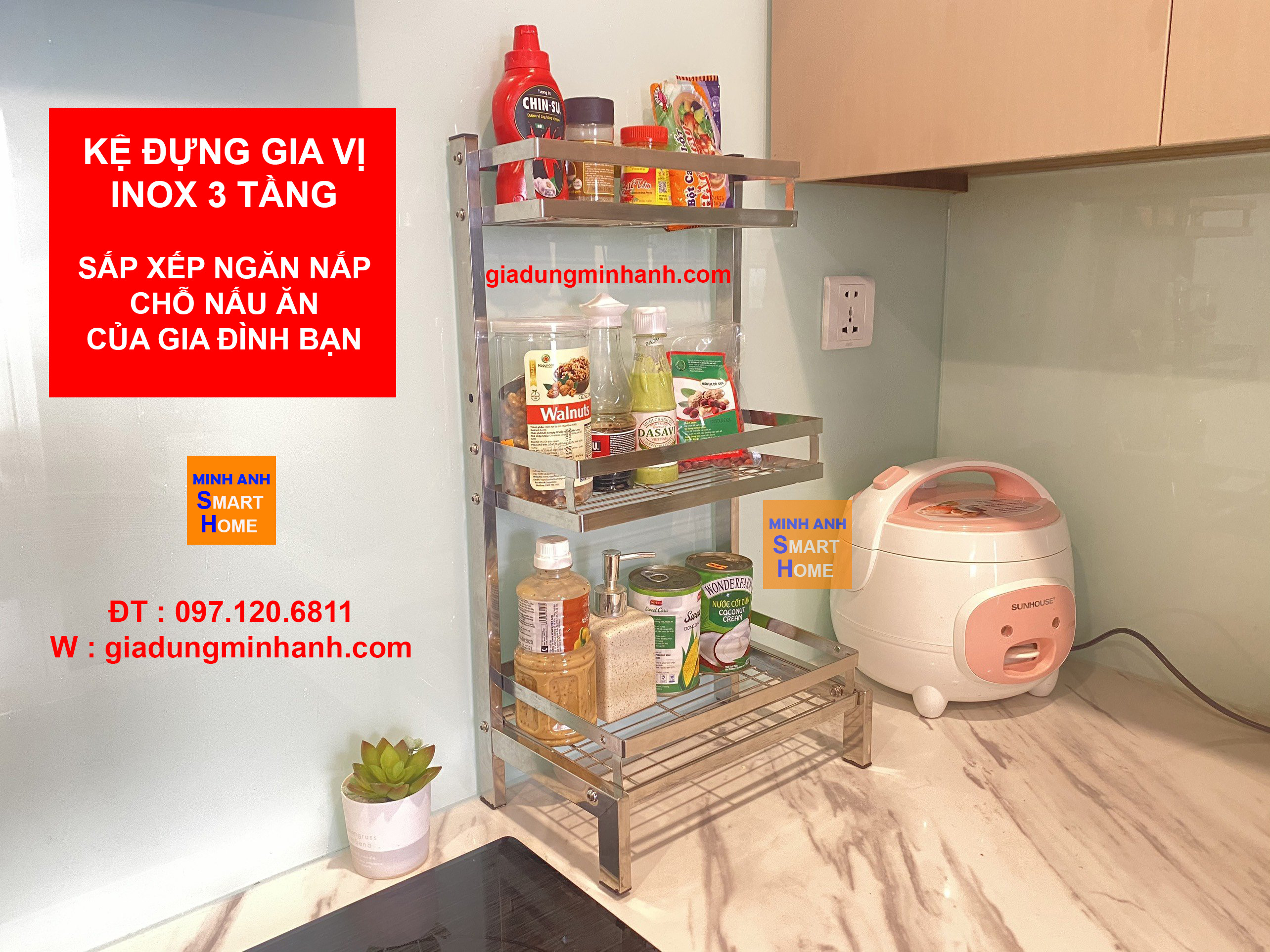 Kệ Đựng Gia Vị Nhà Bếp Thông Minh 2 Tầng, 3 Tầng Inox Chống Gỉ Siêu Hot Năm Nay